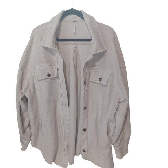 Free People Ruby Jacket White Button-Up Shacket Oversized Distressed Large - Picture 3 of 11